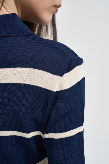 Polo donna in viscosa a righe blu - 4