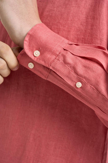 Camicia uomo in lino rosa corallo - 3