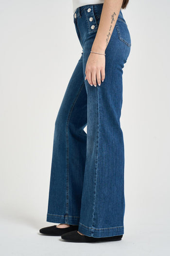 Jeans donna in denim blu a vita alta - 3