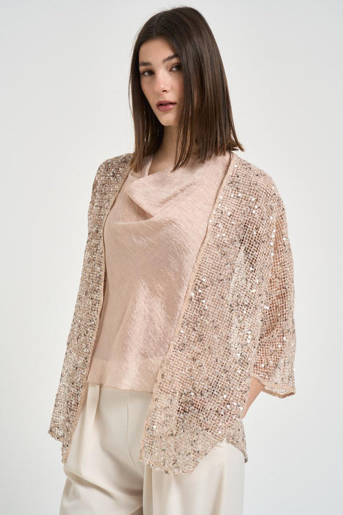 Cardigan donna con paillettes beige - 1