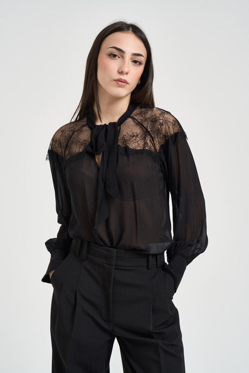 Camicia donna con inserti in pizzo nero - 2