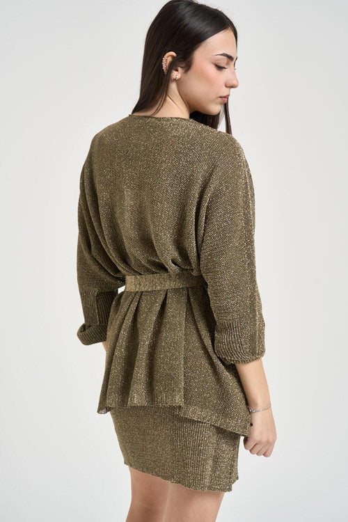 Cardigan donna con cintura bronzo - 2