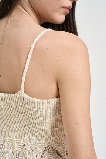 Abito donna lungo in maglia crochet ecru - 5