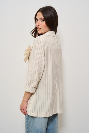 Giacca donna monopetto gessata beige - 5
