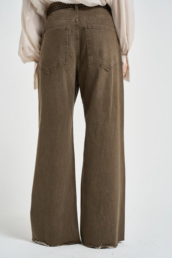 Jeans donna gamba larga in denim marrone - 3