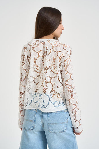 Blusa donna bianca in pizzo macramè - 4