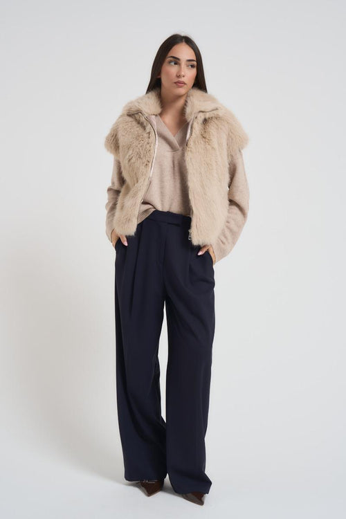 Gilet eco pelliccia donna beige - 2