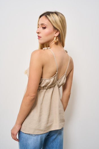 Top donna in lino beige - 4