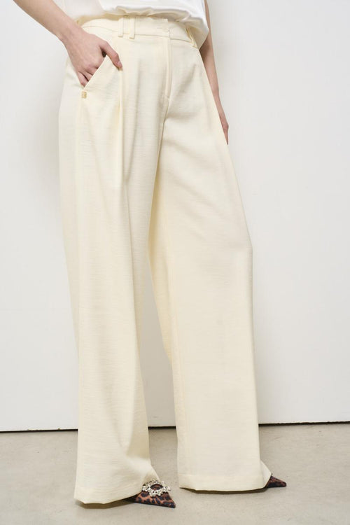 Women's cream palazzo linen trousers - 2