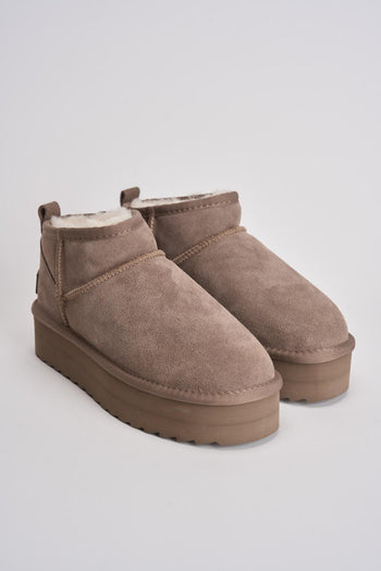 Stivale donna con suola platform in pelle scamosciata tortora - 3