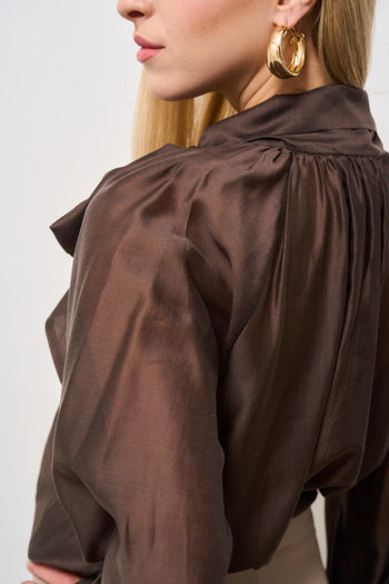 Camicia donna semitrasparente cioccolato - 4