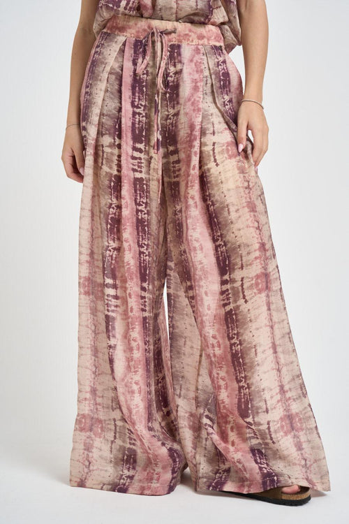 Pantalone donna gamba larga fantasia rosa