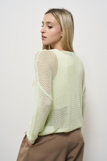 Maglia donna girocollo a rete verde - 4