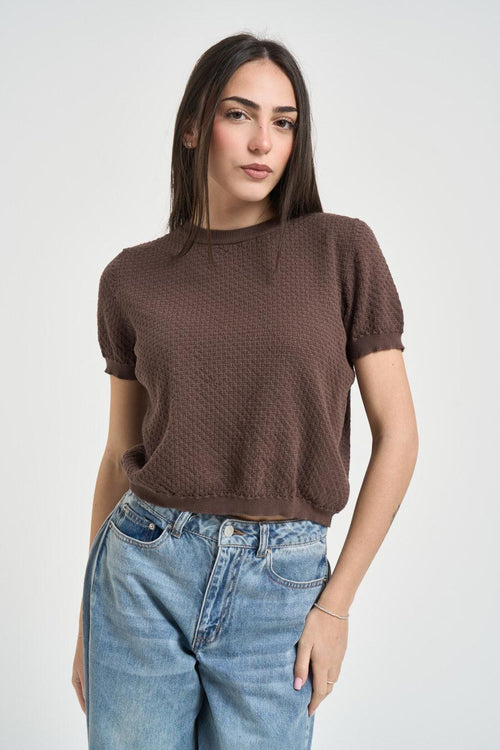 T-shirt in maglia marrone