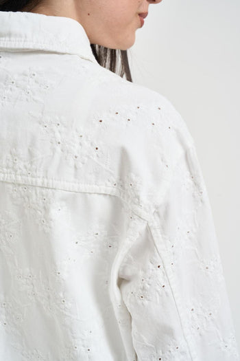 Camcia donna con ricami in denim bianco - 5