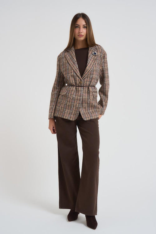 Giacca donna monopetto pied de poule marrone - 1