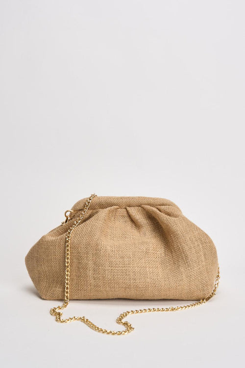 Borsa donna clutch in tessuto effetto juta beige