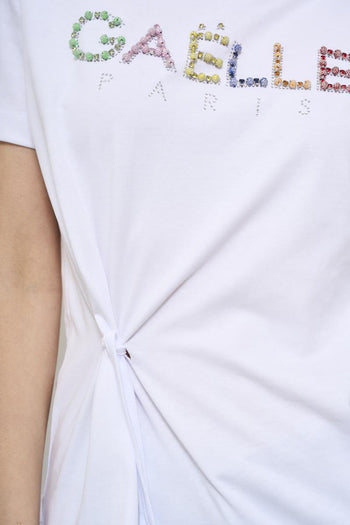 T-shirt donna bianca con strass colorati - 4