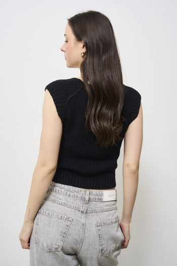 Women's black knitted vest - 4