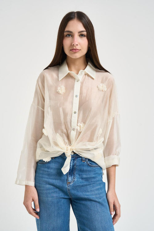 Camicia donna con fiori panna - 1