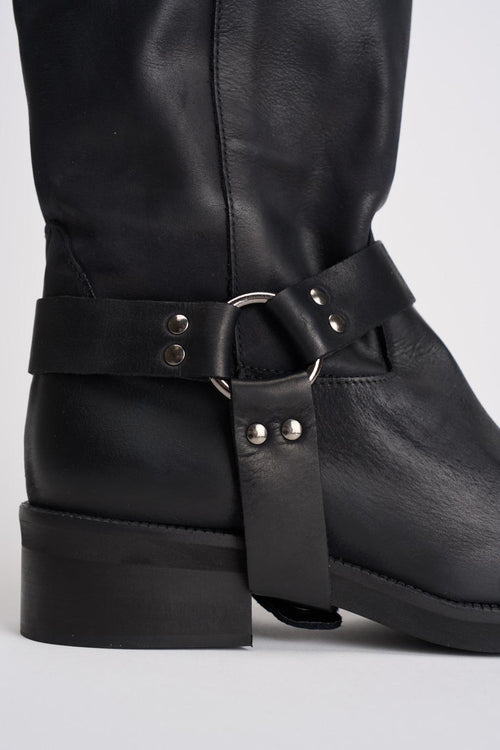 Stivale biker nero in pelle invecchiata - 2