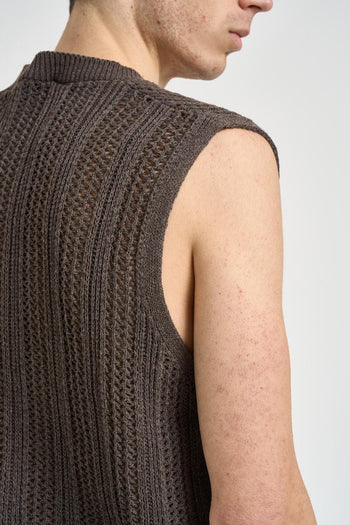 Gilet uomo in maglia traforata marrone - 5