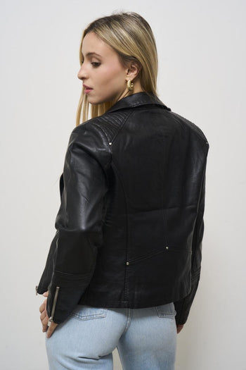 Giubbotto donna in ecopelle nera - 5