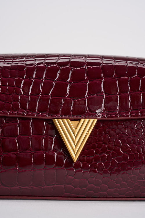 Borsa donna a spalla pitonata lucida bordeaux - 2