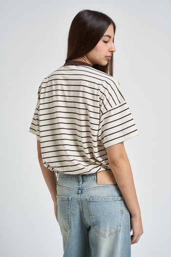 T-shirt donna panna a righe e marrone - 3