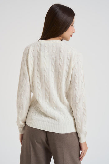 Maglia donna a trecce panna - 3