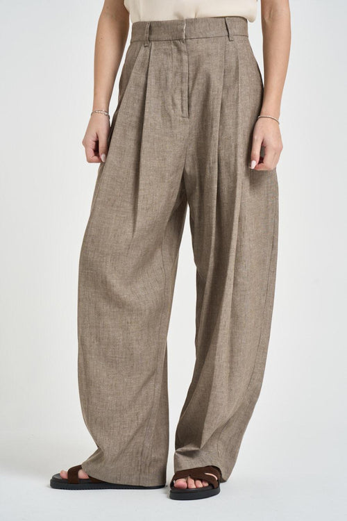 Pantalone donna wide leg tortora