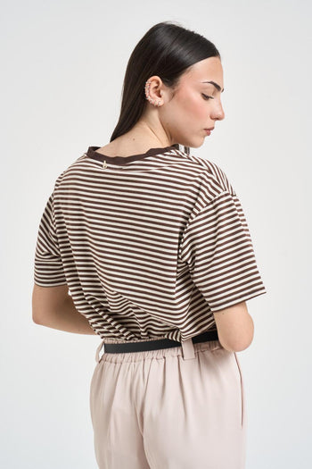 T-shirt donna a righe marrone - 3