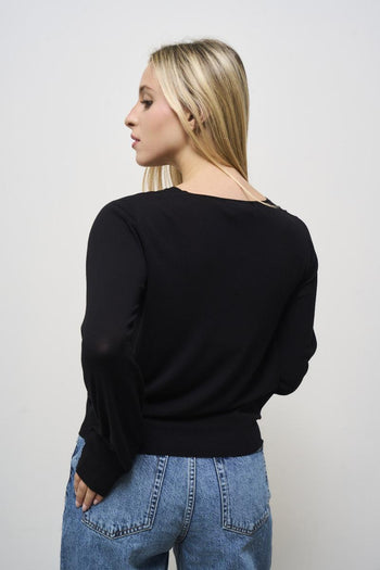 Maglia donna scollo a V nera - 4