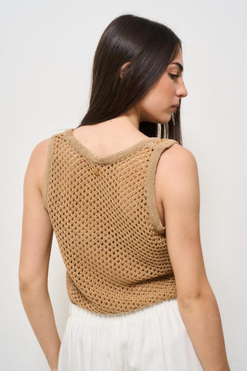 Top donna in maglia cammello - 3