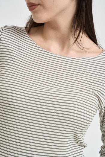 Maglia donna a righe bianca e verde - 3