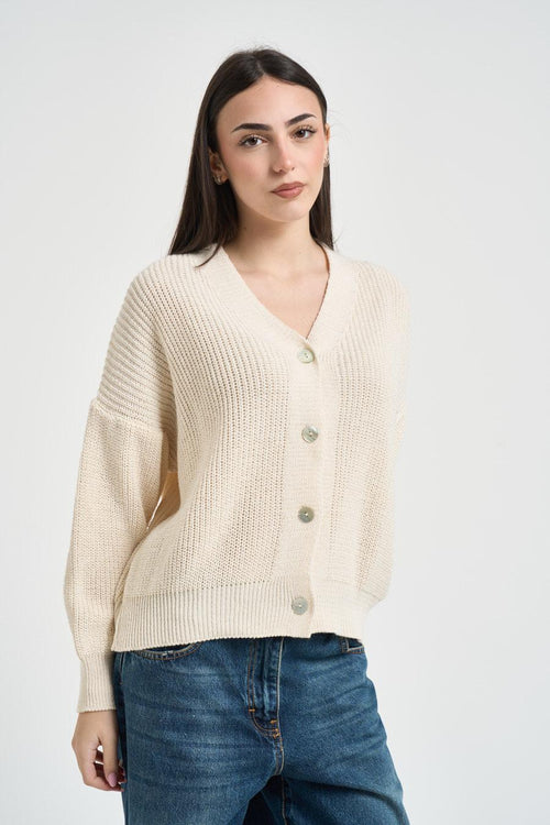 Cardigan donna in maglia crema - 1