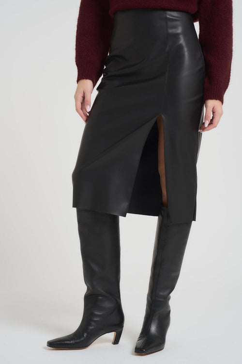 Gonna donna midi in ecopelle nera - 2