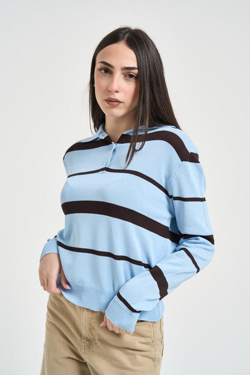 Polo donna a righe marrone e celeste - 2
