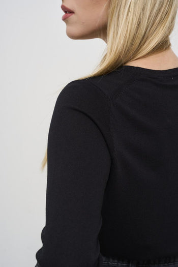 Women's black crew neck sweater - 5
