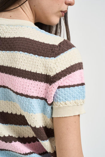 Maglia donna cropped a righe multicolor - 4