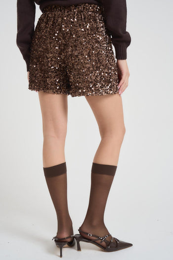 Shorts donna con paillettes bronzo - 5