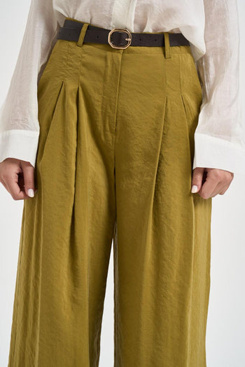 Pantalone donna con pinces verde olio - 5