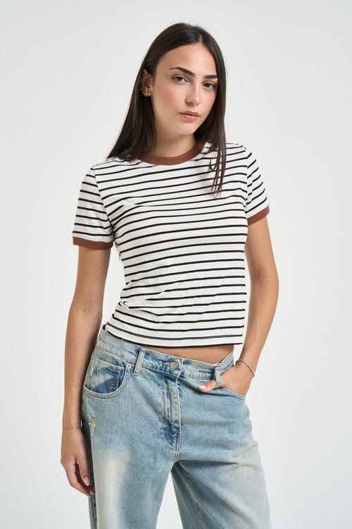 T-shirt donna a righe bianche e nere - 1