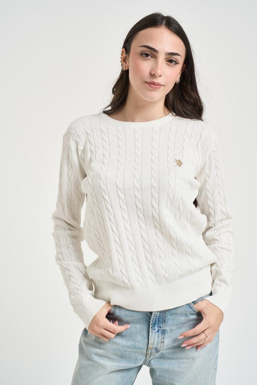 Maglia donna a treccia bianca
