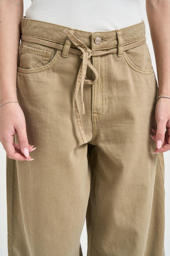 Jeans donna baggy in denim beige - 4