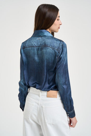 Camicia donna in raso simil denim blu - 3