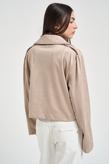 Trench donna cropped in suede beige - 5