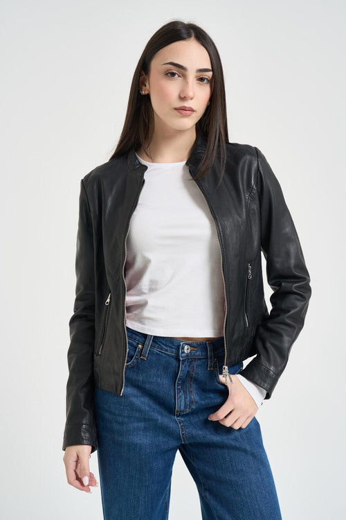 Giubbotto donna nero in pelle