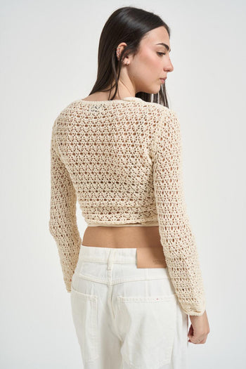 Cardigan donna incrociato crema - 3