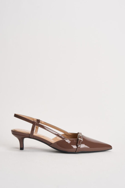 Slingback donna in vernice marrone
